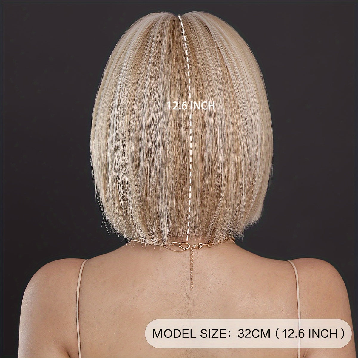 Elegant Champagne Blonde Highlight Short Straight Wig with Bangs - Heat Resistant Synthetic Hair for Women, Perfect for Daily Wear & Halloween Parties