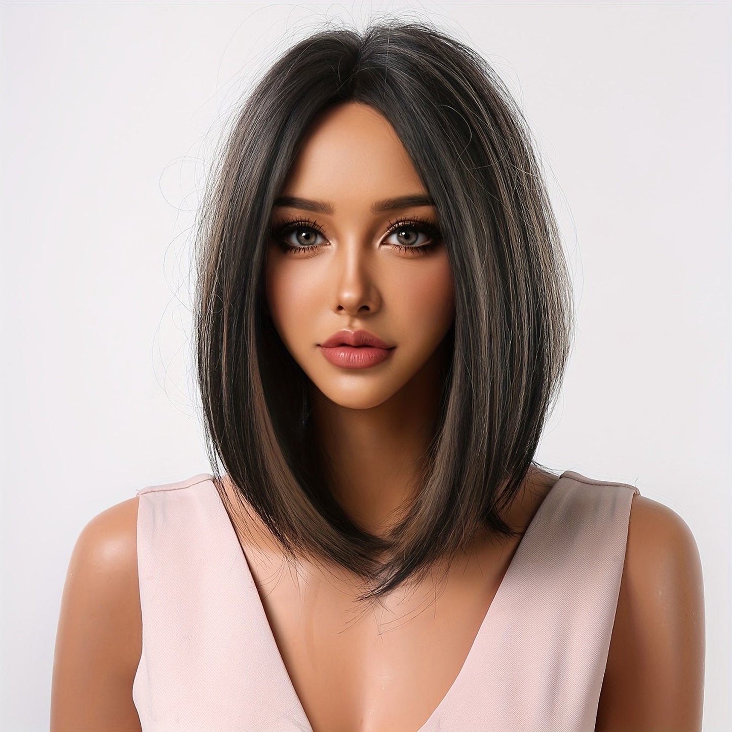 Chic 14" Black to Brown Bob Wig for Women - Soft, Heat-Resistant Synthetic Hair with Bangs | Perfect for Daily Wear, Work, Parties & Special Occasions