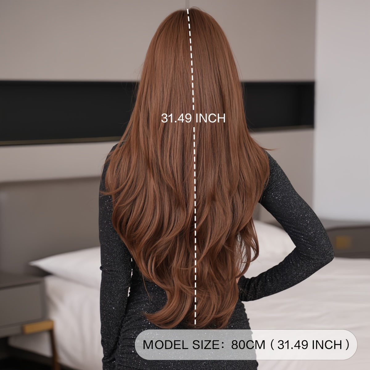 Luxurious Mocha Brown Body Wave Wig for Women - High-Density, Heat Resistant Synthetic Hair with Bangs, Natural Looking, Soft to Touch, Perfect for Daily Wear, Cosplay, and Special Occasions