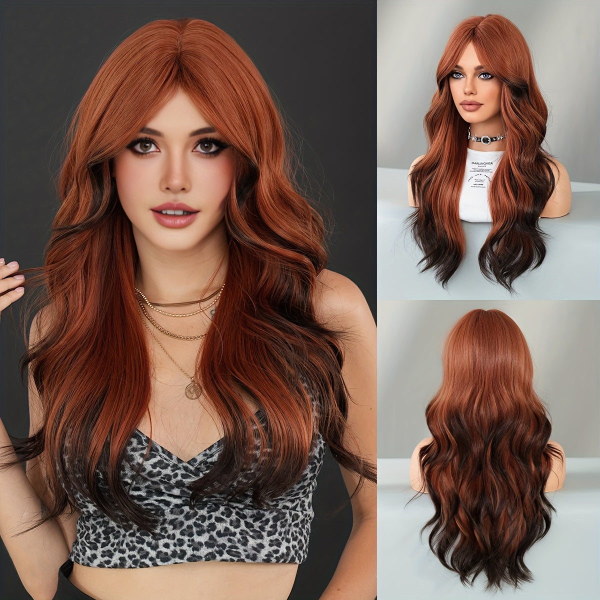 Sassy Theme Viscose Wavy Wig with Ombre Blue Highlights, Heat Resistant Synthetic Middle Part Wave Curl, High Density Rose Net Cap by NAMM, 25.59inch