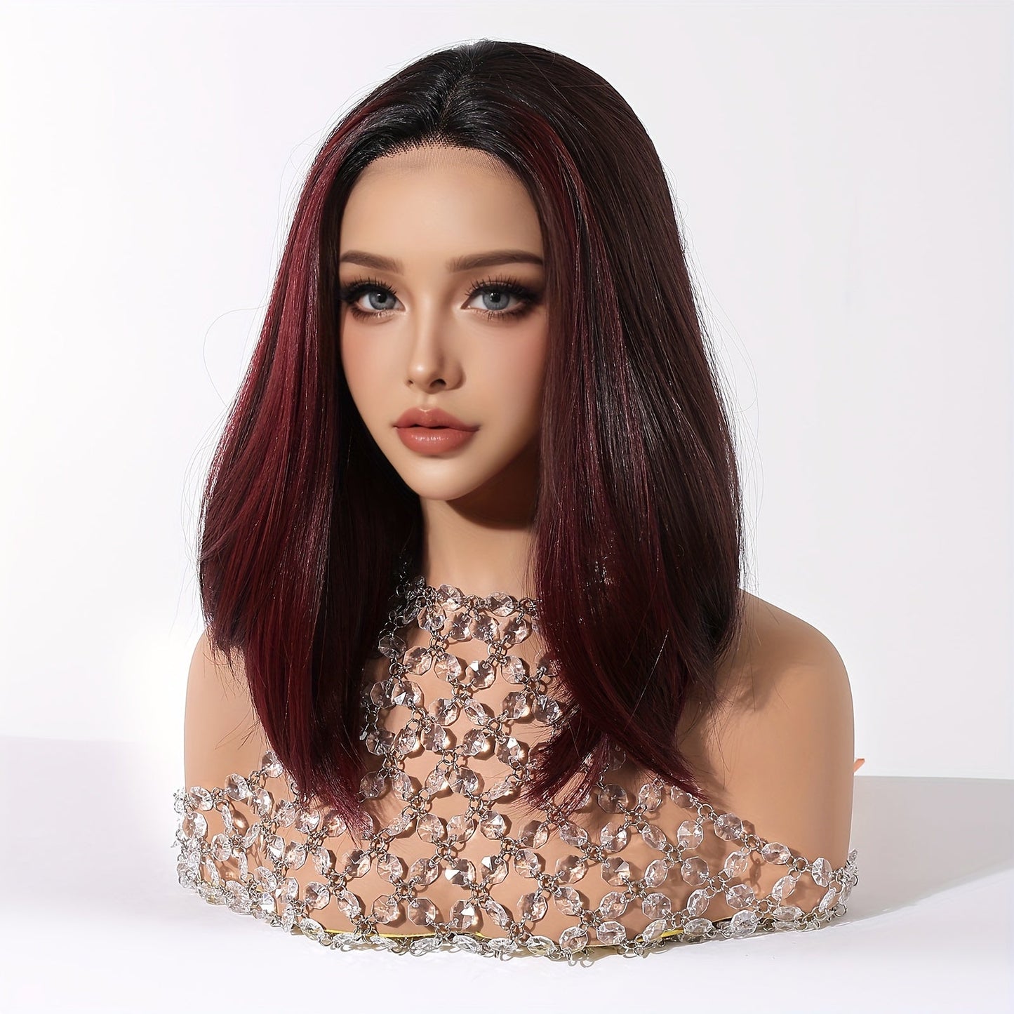 12-Inch Dark Red Bob Lace Front Wig for Women - Soft, Silky Synthetic Hair with Natural Look and Feel, Perfect for Daily Wear, Special Occasions, and Versatile Styling