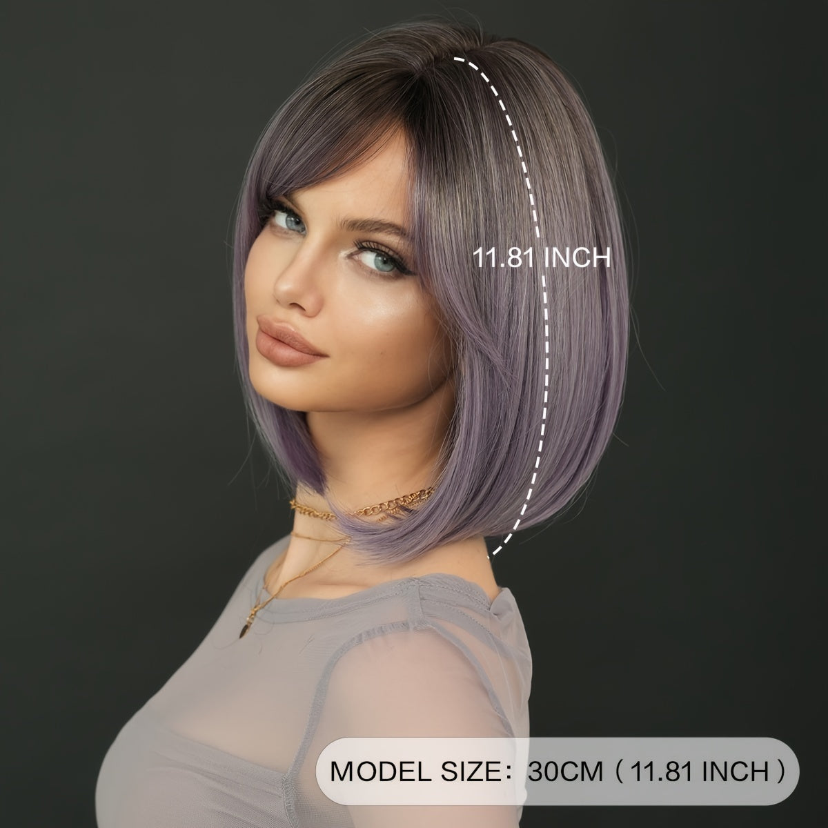 Chic Purple Bob Wig for Women - High-Density Synthetic, Heat Resistant, Side Parted Short Straight Style with Bangs - Perfect for Daily Wear & Parties