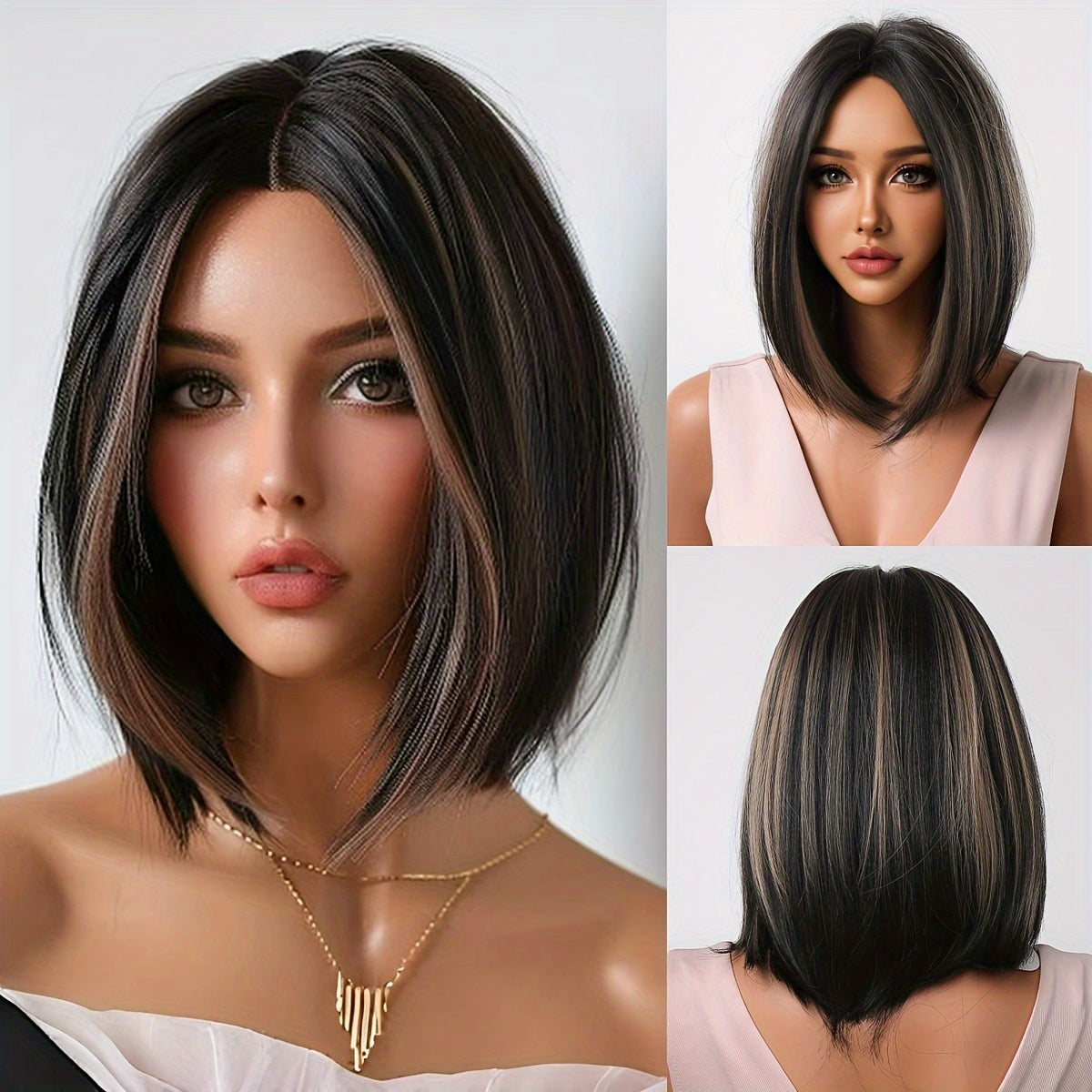 Chic 14" Black to Brown Bob Wig for Women - Soft, Heat-Resistant Synthetic Hair with Bangs | Perfect for Daily Wear, Work, Parties & Special Occasions