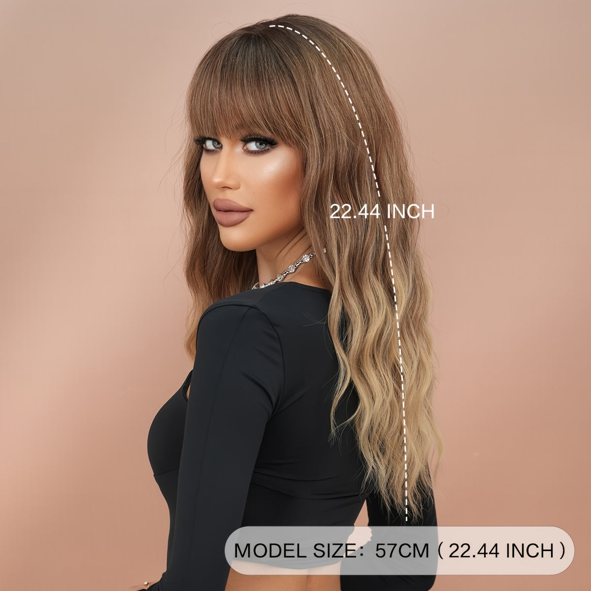 Chic Ombre Brown to Blonde Wig with Bangs for Women - High-Density Synthetic Body Wave, Heat Resistant, Perfect for Daily Wear & Parties