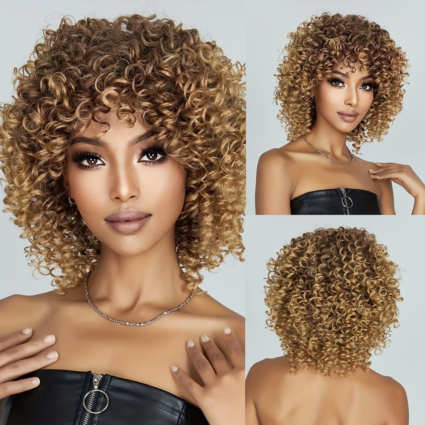 Chic 10-Inch Afro Curly Wig for Women - Soft, Comfortable Synthetic Hair with Bangs | Perfect for Daily Wear, Parties, Halloween, Christmas & Cosplay