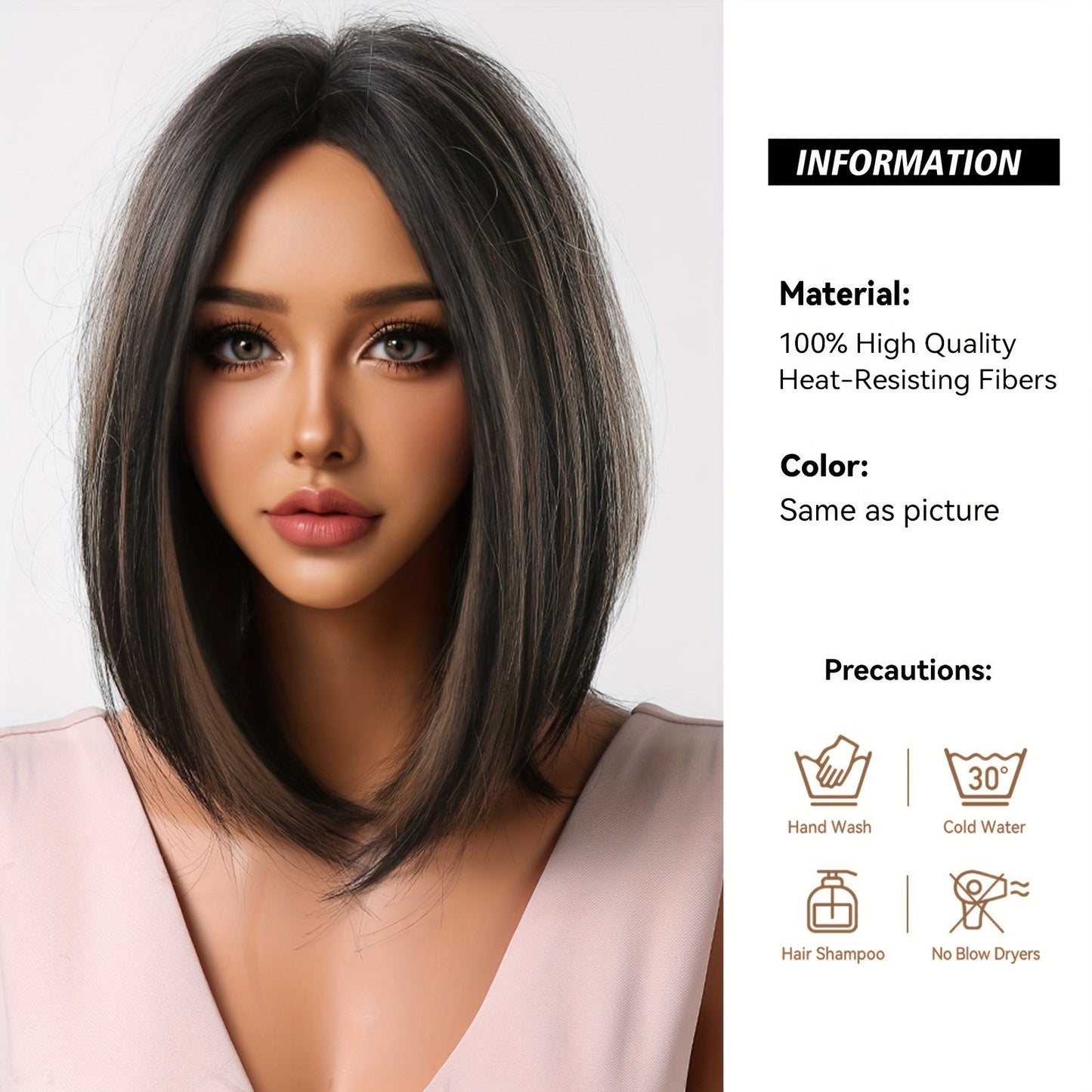 Chic 14" Black to Brown Bob Wig for Women - Soft, Heat-Resistant Synthetic Hair with Bangs | Perfect for Daily Wear, Work, Parties & Special Occasions