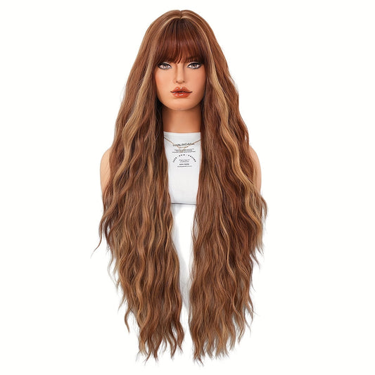 Pumpkin Orange Brown Long Curly Wig - Heat Resistant Synthetic Hair for Halloween, Cosplay & Parties, 35.43inch