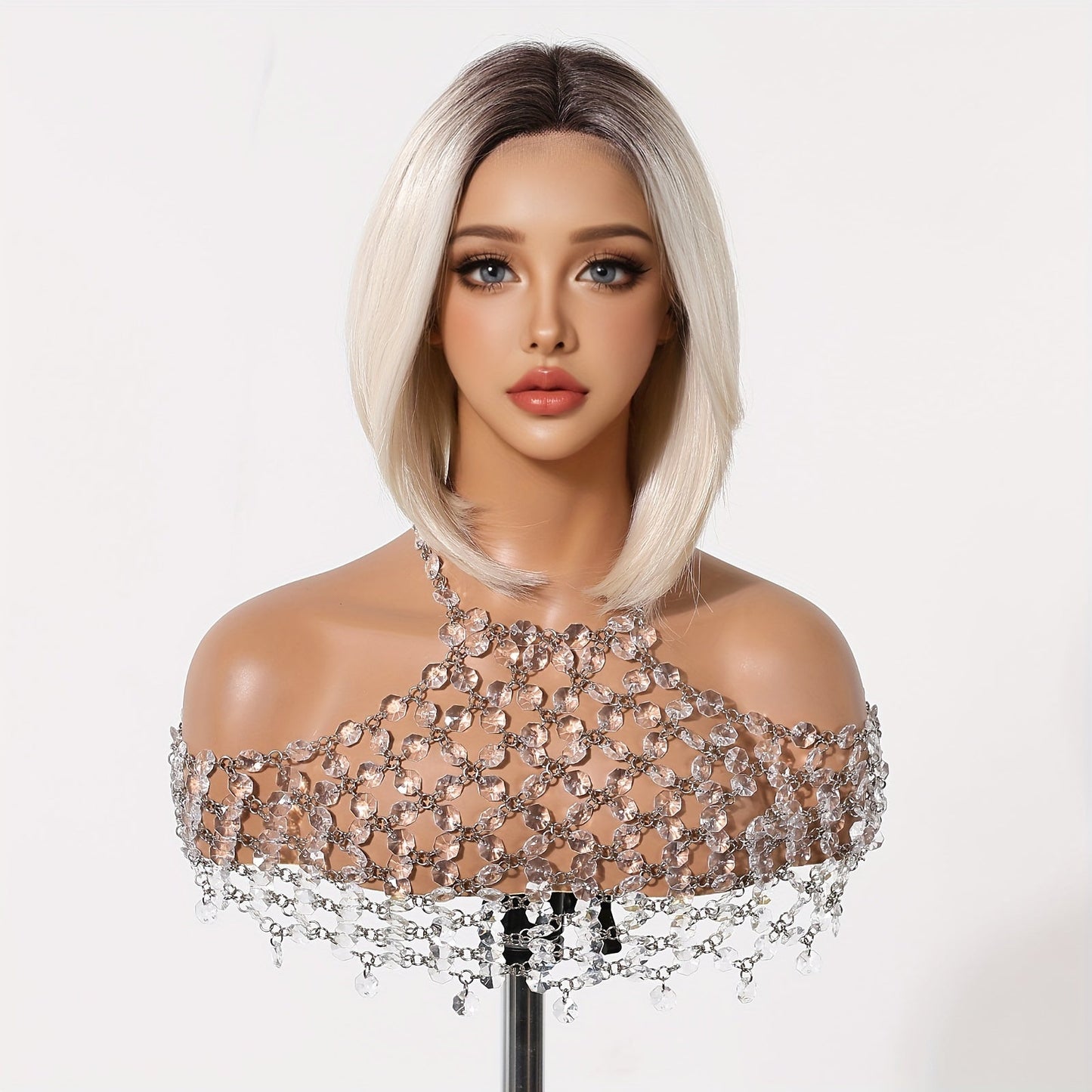 Chic 12" White Golden Ombre Bob Wig - Soft Synthetic, Lace Front (13x5x1), Perfect for Daily Wear & Special Occasions