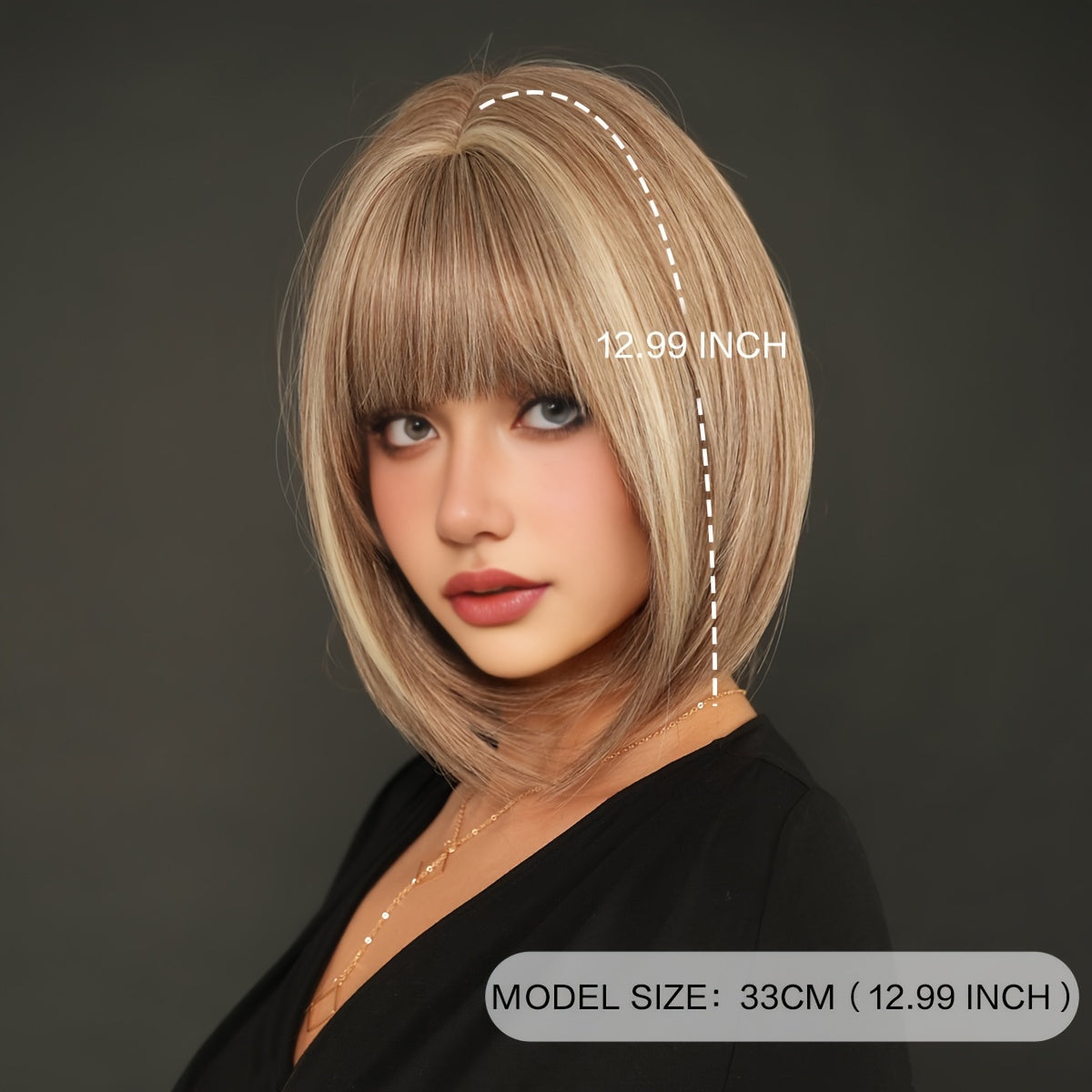 Elegant Short Bob Wig for Women - High-Density Synthetic Straight Hair with Brown & Blonde Highlights, Heat Resistant, Perfect for Daily Wear & Parties