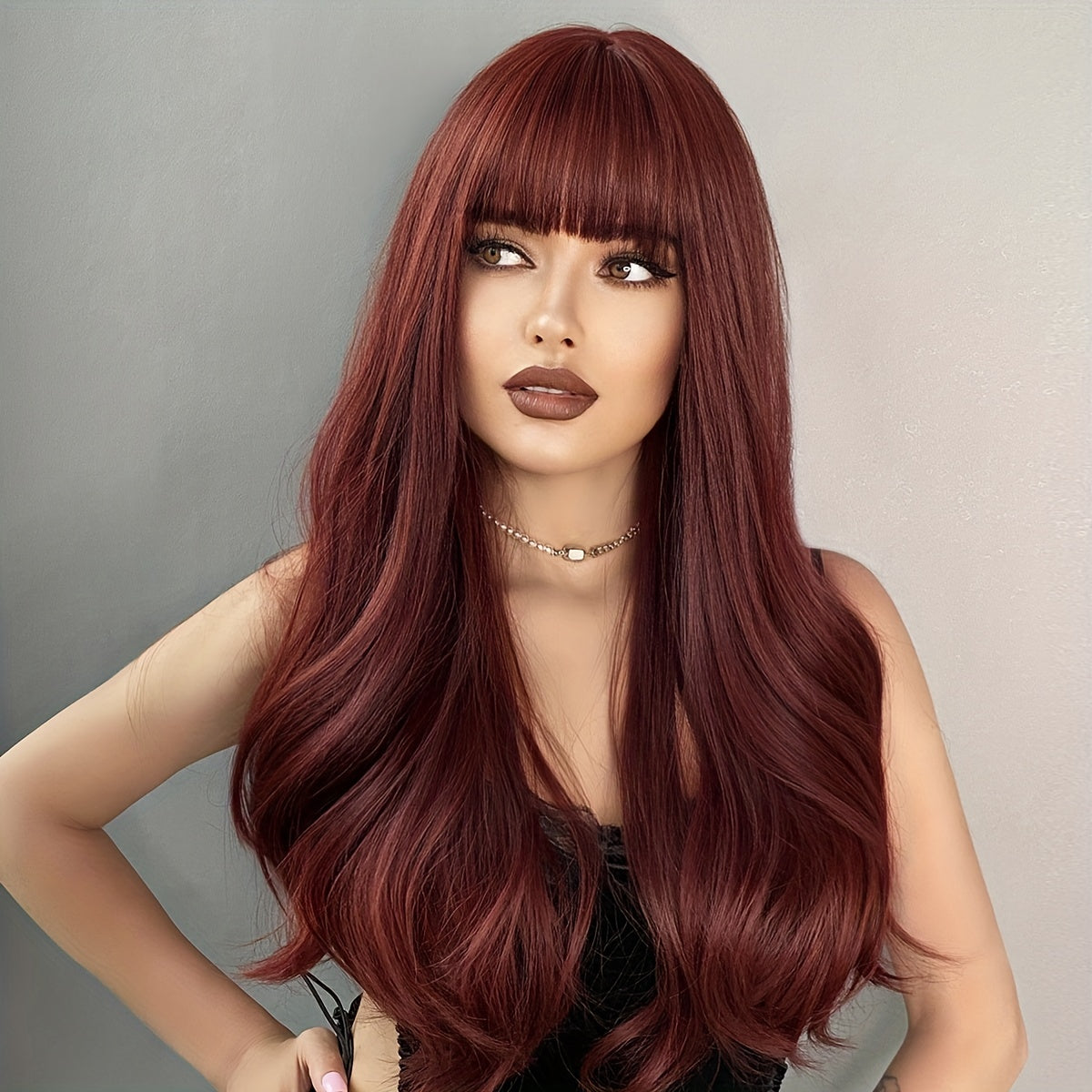 Luxurious Long Curly Wig with Bangs - Heat Resistant, Beginners Friendly, Fashionable, Daily Wear, Party Perfect, Synthetic Hair, Natural Looking, Soft to Touch, Easy to Style, Versatile, and High-Quality Wig for Women