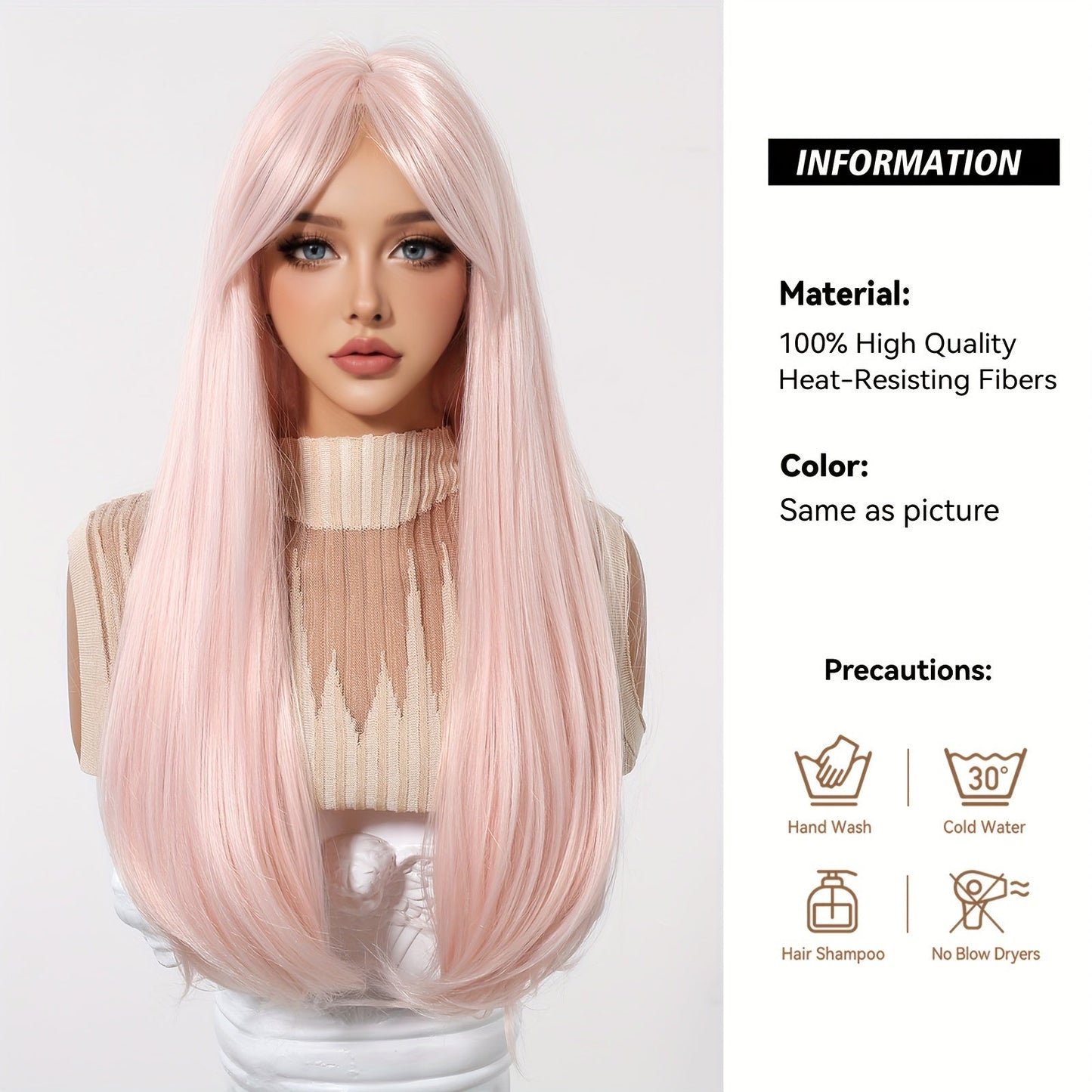 Chic 24" Light Pink Layered Wig with Bangs - Soft, Heat-Resistant Synthetic Hair for Women | Perfect for Daily Wear, Work, Parties, Halloween & More