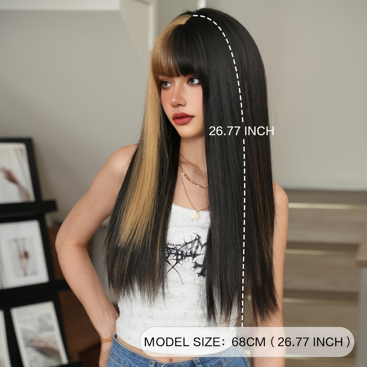 High-Density Synthetic Wig - Long Straight Black to Blonde Ombre, Heat Resistant for Halloween & Cosplay Parties