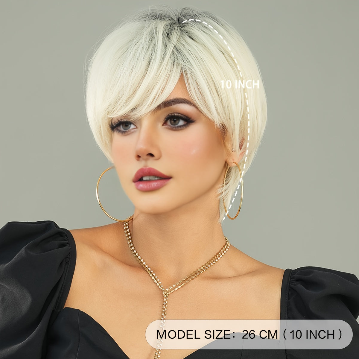 Elegant Ombre Black to Light Blonde Pixie Cut Wig with Bangs for Women - High Density Synthetic, Heat Resistant, 10.23" Short Straight Style