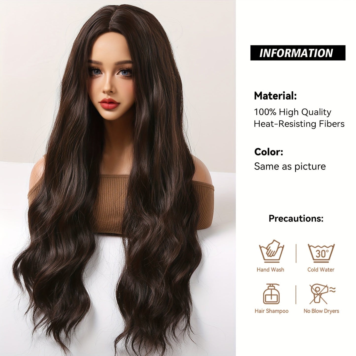 Chic 30" Brown Curly Wig for Women - Soft, Heat-Resistant Synthetic Hair with Natural Look & Feel - Perfect for Daily Wear, Work, Parties, Halloween, Christmas & Festivals