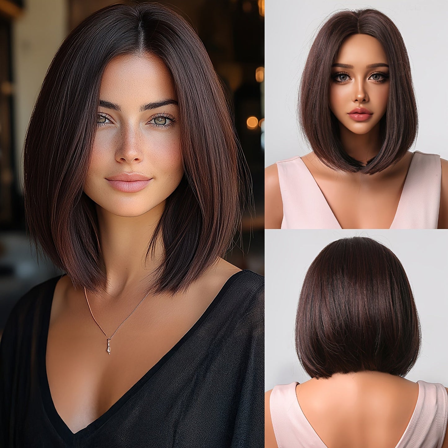 Chic 14" Black to Brown Bob Wig for Women - Soft, Heat-Resistant Synthetic Hair with Bangs | Perfect for Daily Wear, Work, Parties & Special Occasions