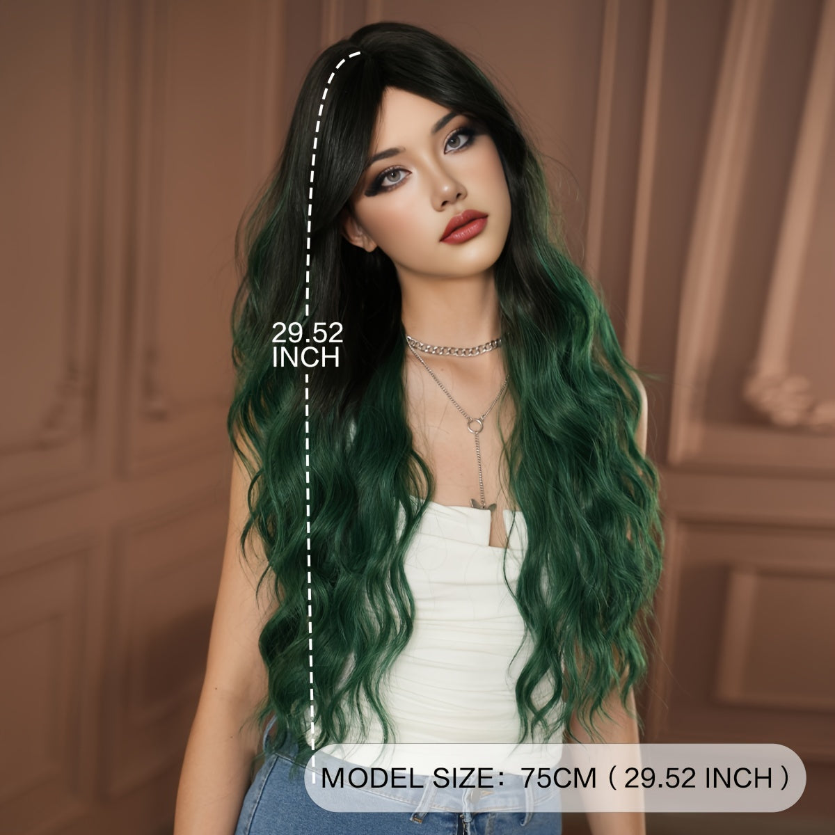 High-Density Synthetic Wig - Green Ombre with Black Roots, Body Wave Style for Women | Heat Resistant, Perfect for Halloween & Christmas Parties