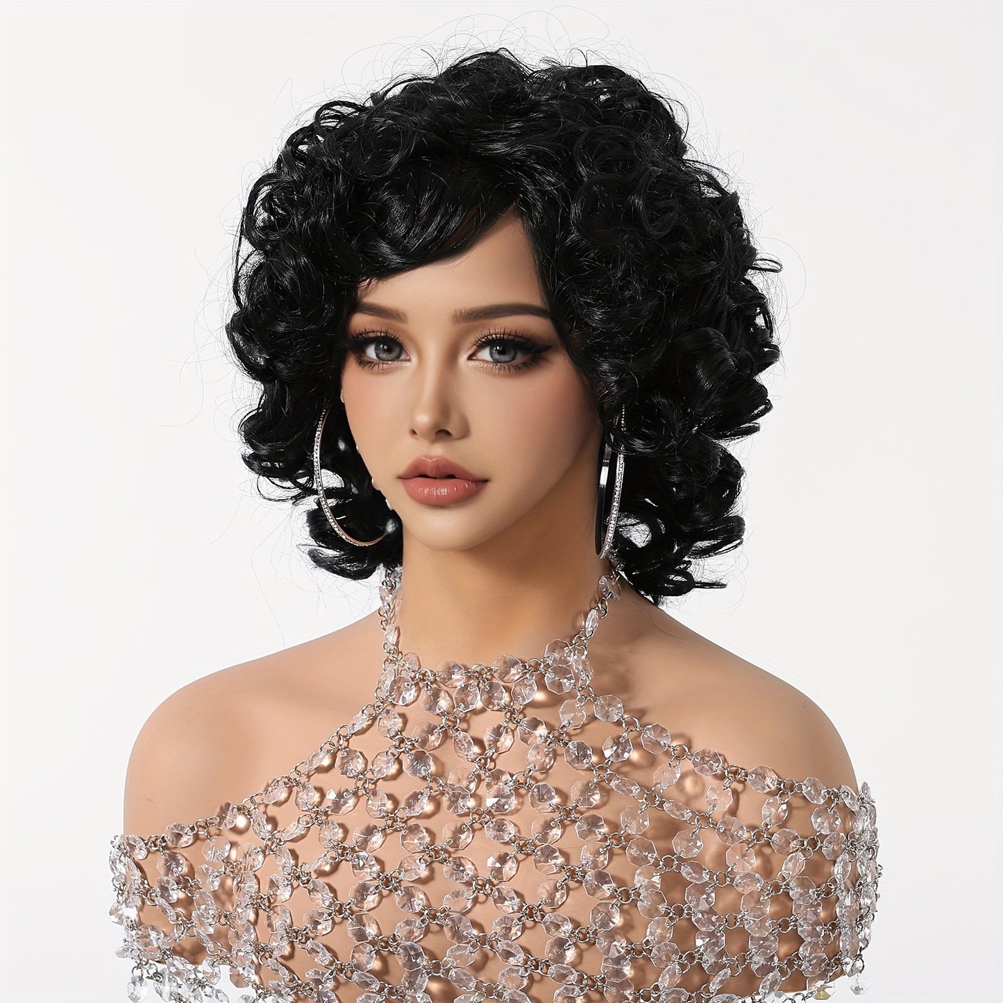 Chic 10-Inch Afro Curly Wig for Women - Soft, Comfortable Synthetic Hair with Bangs | Perfect for Daily Wear, Parties, Halloween, Christmas & Cosplay