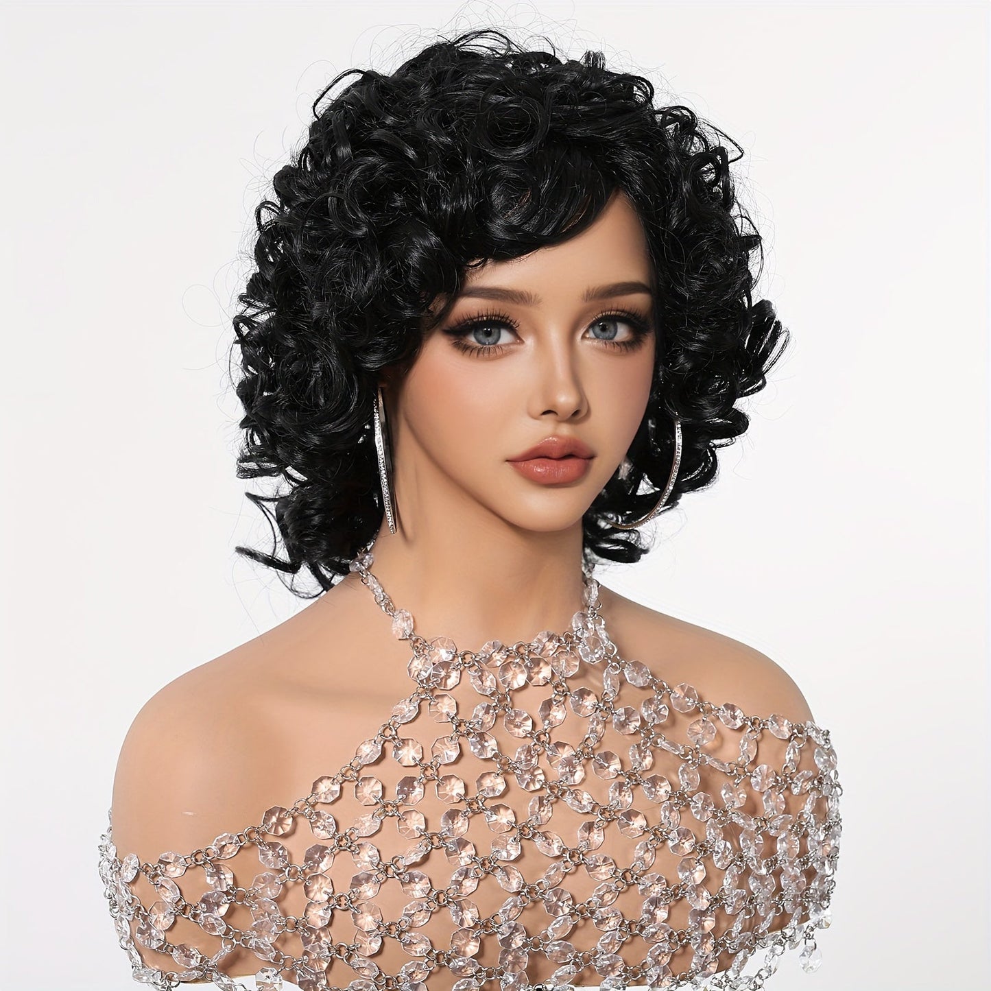 Chic 10-Inch Afro Curly Wig for Women - Soft, Comfortable Synthetic Hair with Bangs | Perfect for Daily Wear, Parties, Halloween, Christmas & Cosplay