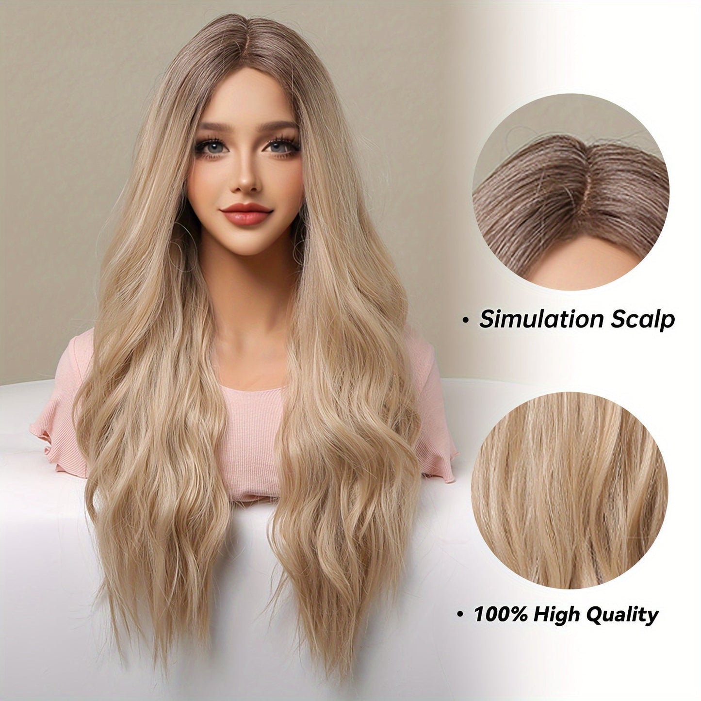 Women'S 26 Inch Curly Wave Lace Front Wig, 13*5*1 Lace Area, Golden Blonde with Black Roots, 150% Density, High-Temperature Fiber, Versatile for Daily, Work, Holidays, Festivals, Cosplay