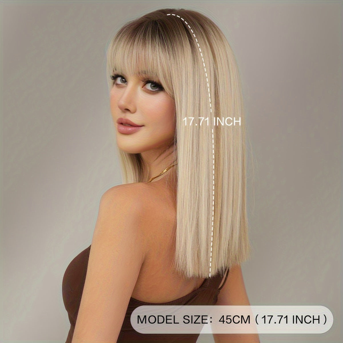 High Temperature Fiber Women's Wig - 150% Density, Straight Shoulder-Length, Synthetic Vacation Style Hair with Rose Net Cap, Suitable for All - 17.72inch