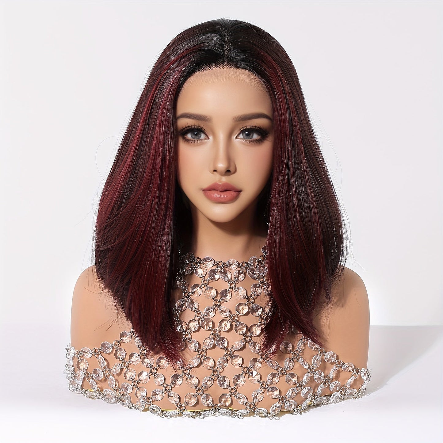 12-Inch Dark Red Bob Lace Front Wig for Women - Soft, Silky Synthetic Hair with Natural Look and Feel, Perfect for Daily Wear, Special Occasions, and Versatile Styling