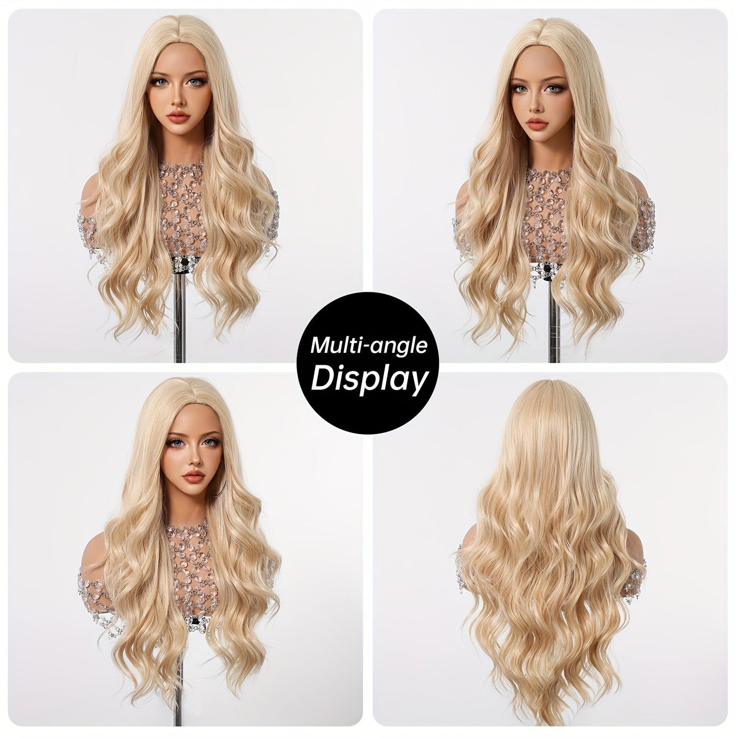 Elegant Curly Wave Wig for Women, 30 Inch Champagne Golden Synthetic Hair, High Temperature Fiber, Rose Net Cap, 150% Density, Versatile for Daily Wear, Parties, Cosplay, Halloween, Christmas - Suitable for All