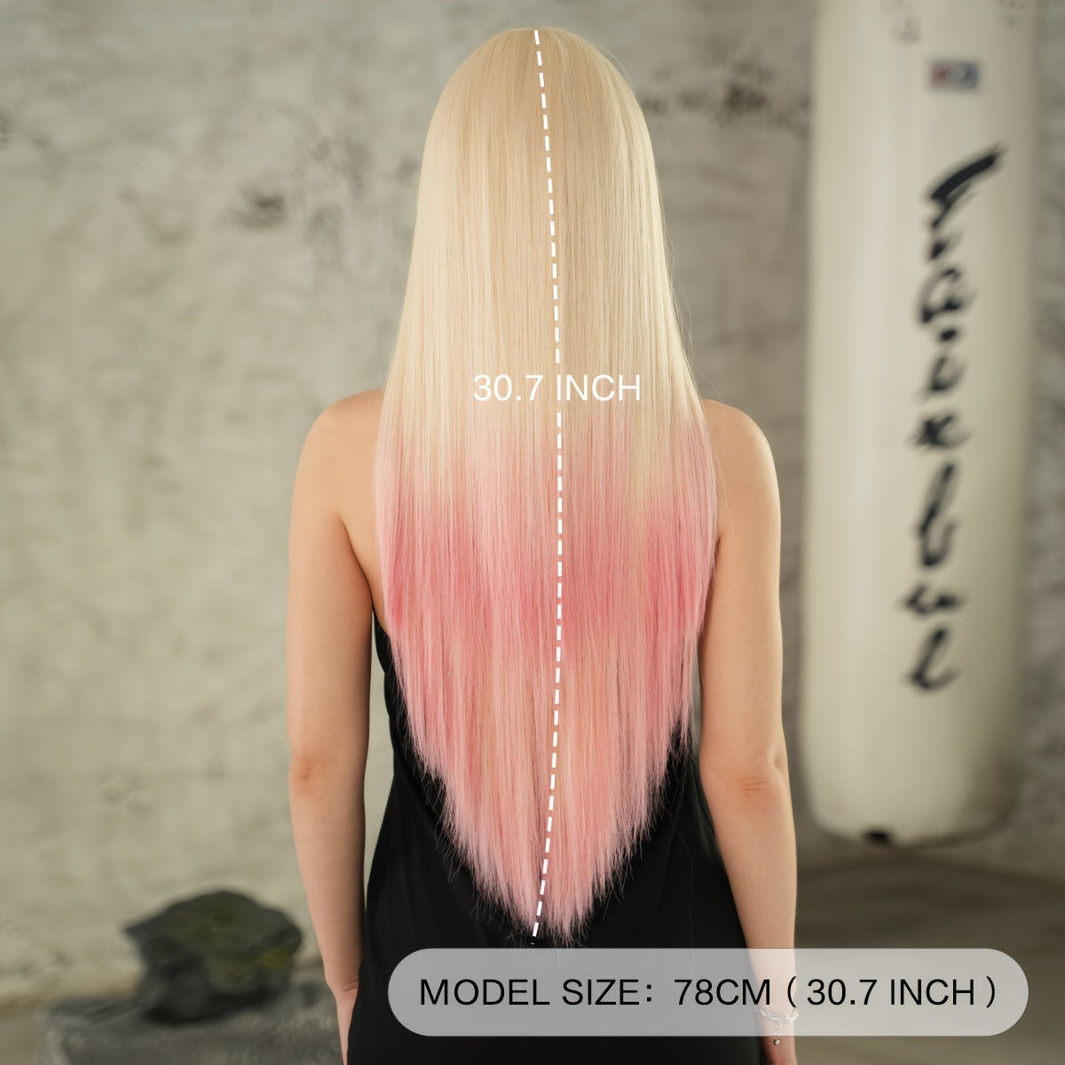 High-Density Synthetic Wig - Long Straight Beige Ombre Pink with Bangs for Women, Heat Resistant, Perfect for Halloween & Cosplay Parties