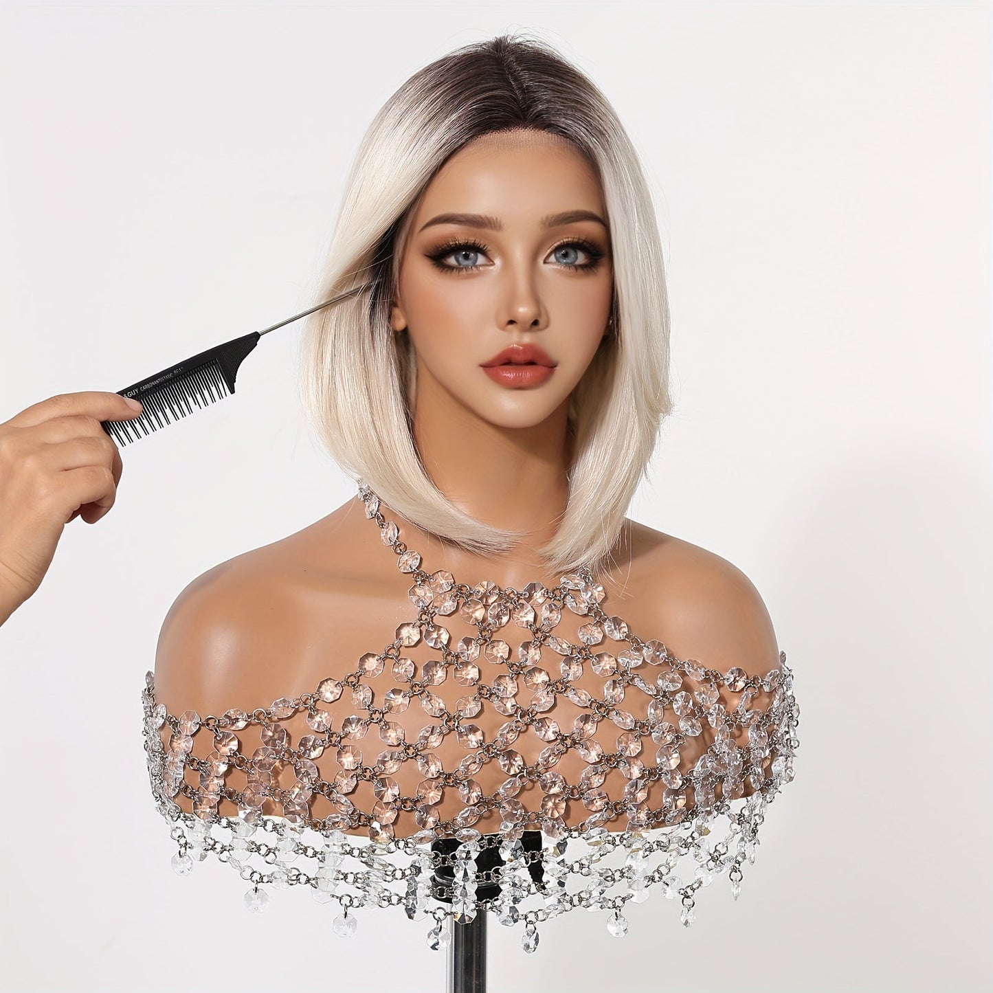 Chic 12" White Golden Ombre Bob Wig - Soft Synthetic, Lace Front (13x5x1), Perfect for Daily Wear & Special Occasions