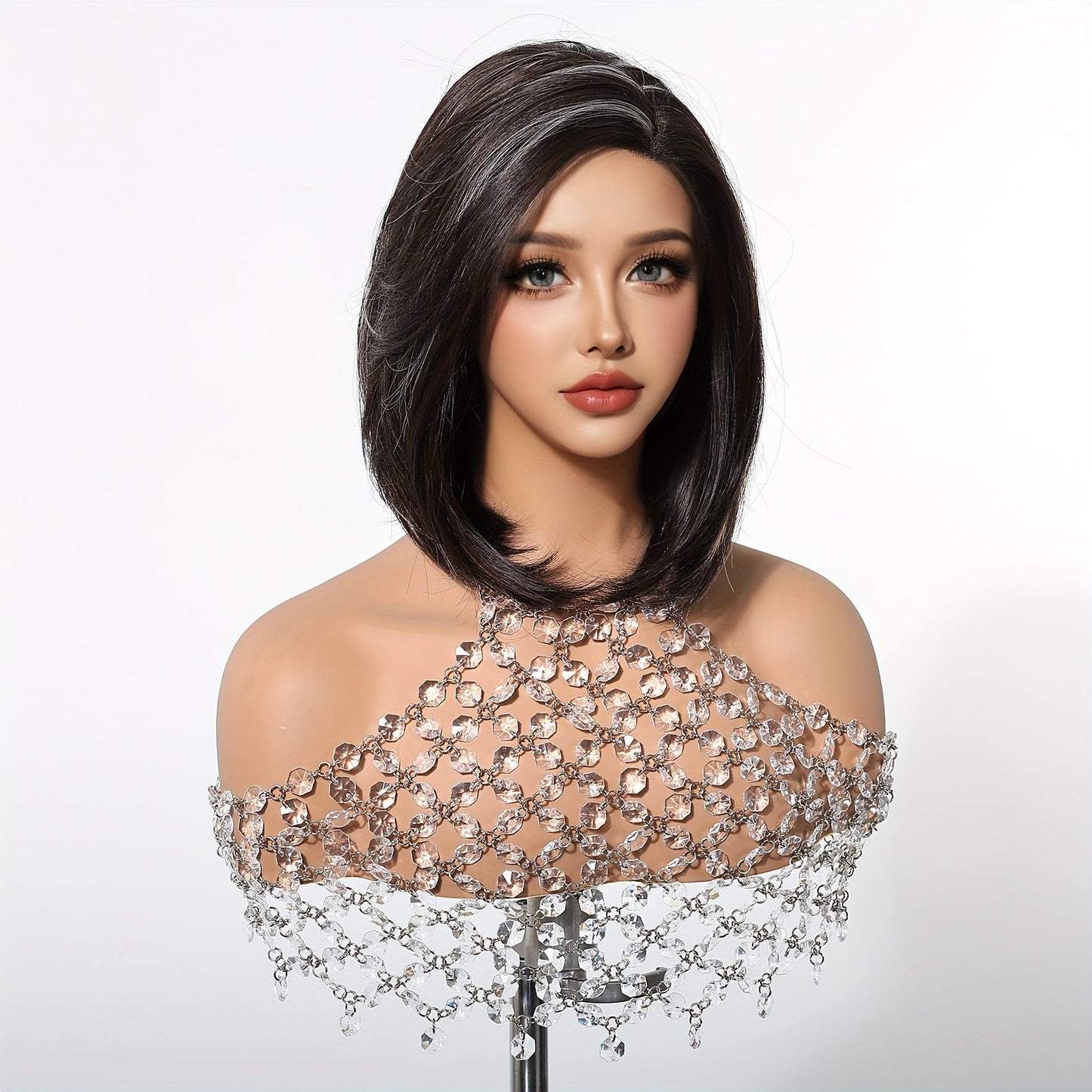 Chic 14" Black & White Ombre Bob Wig - Soft Synthetic, Lace Front (13x4x1), Perfect for Daily Wear, Work, Parties, Halloween, Christmas & Cosplay