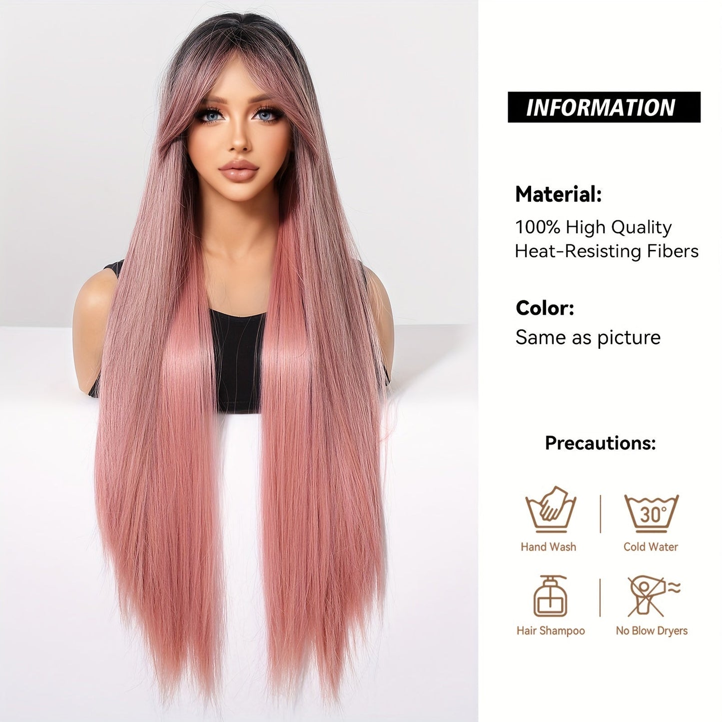 30 Inch Long Straight Pink Wig | High-Quality Heat-Resistant Synthetic Fiber | Party, Daily Wear & Cosplay Use | Women's 150% Density Full Wig with Rose Net Cap | Fits All Head Sizes | Versatile for Halloween, Christmas, Music Festivals