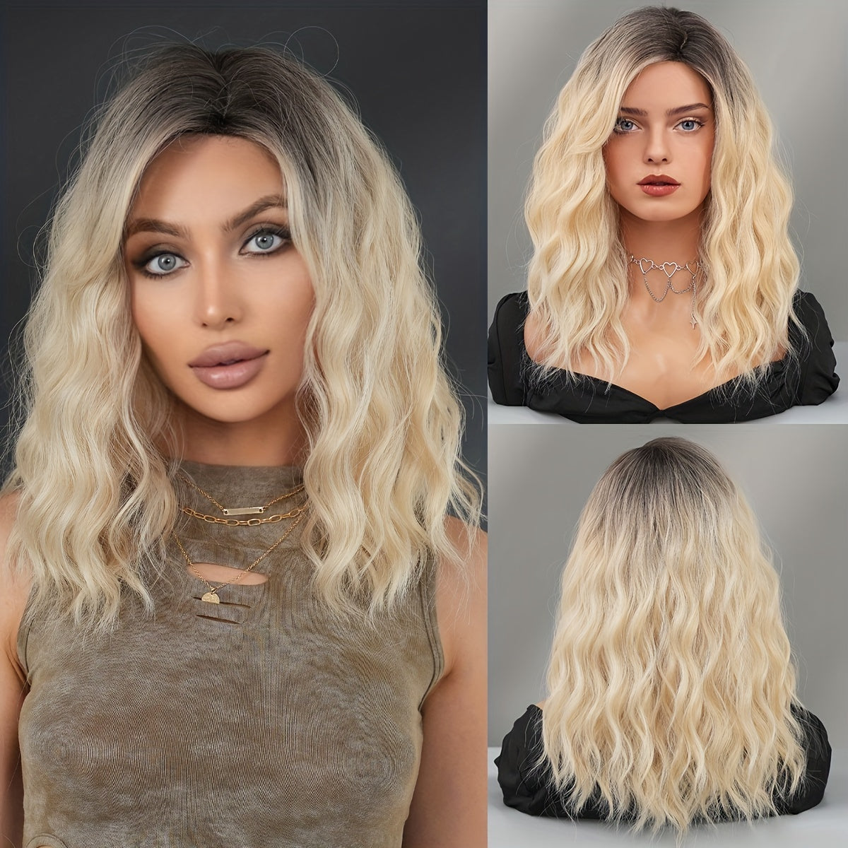 Platinum Blonde Wavy Curly Synthetic Wig - Heat Resistant, High-Density for Halloween & Cosplay Costume Accessories