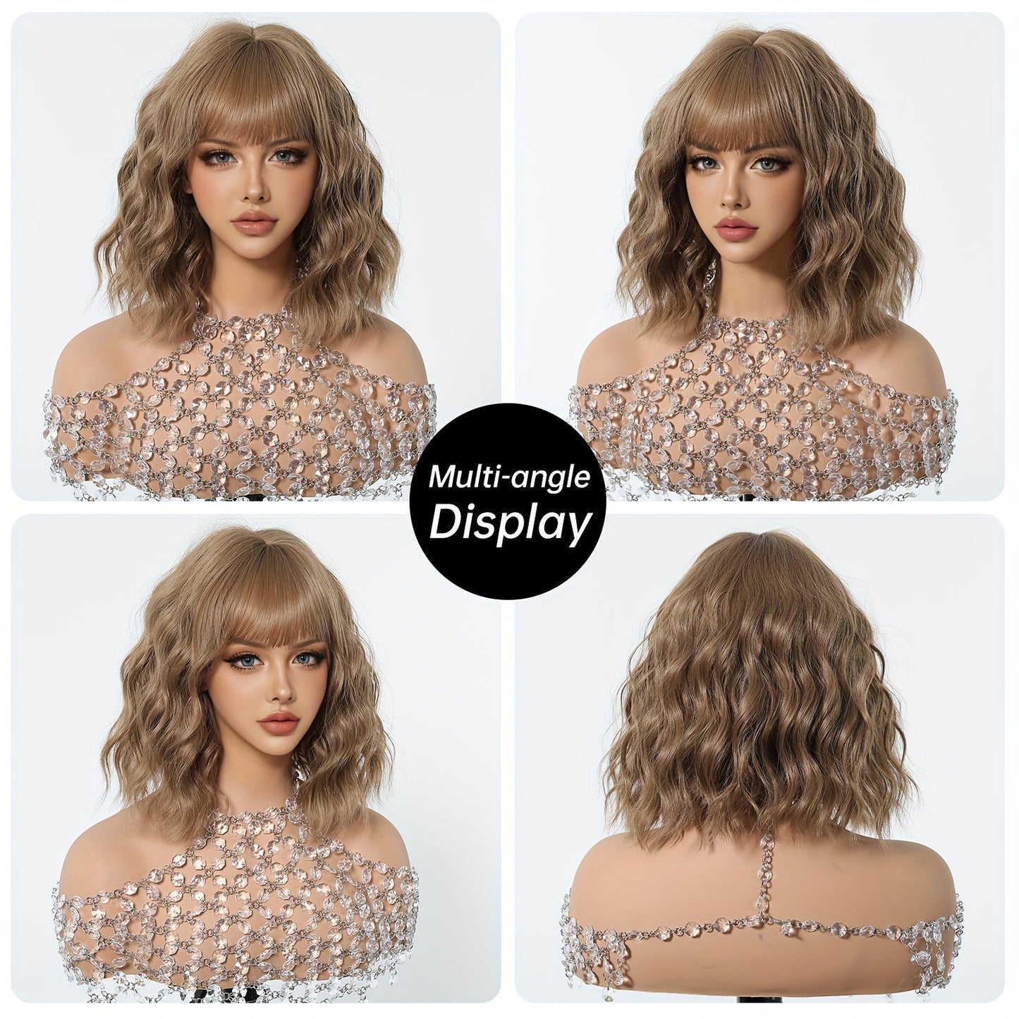 Women's 14 Inch Curly Wave Bob Wig - High Temperature Fiber, Basic Style, 150% Density, Rose Net Cap, Soft and Smooth, Lined, Suitable for Daily Wear, Parties, Cosplay