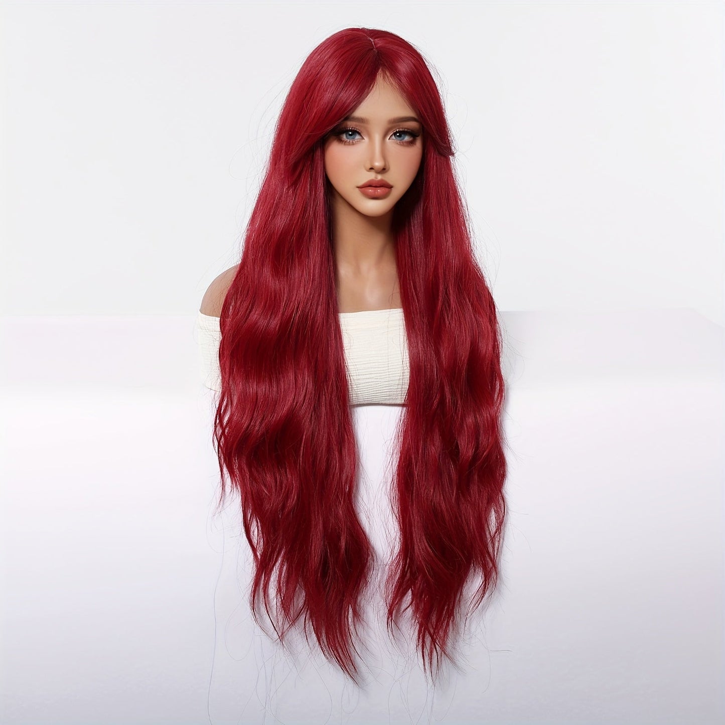 Chic 30" Red Curly Wig with Bangs for Women - Soft, Heat-Resistant Synthetic Hair for Daily Wear, Parties, Halloween, Christmas & Cosplay