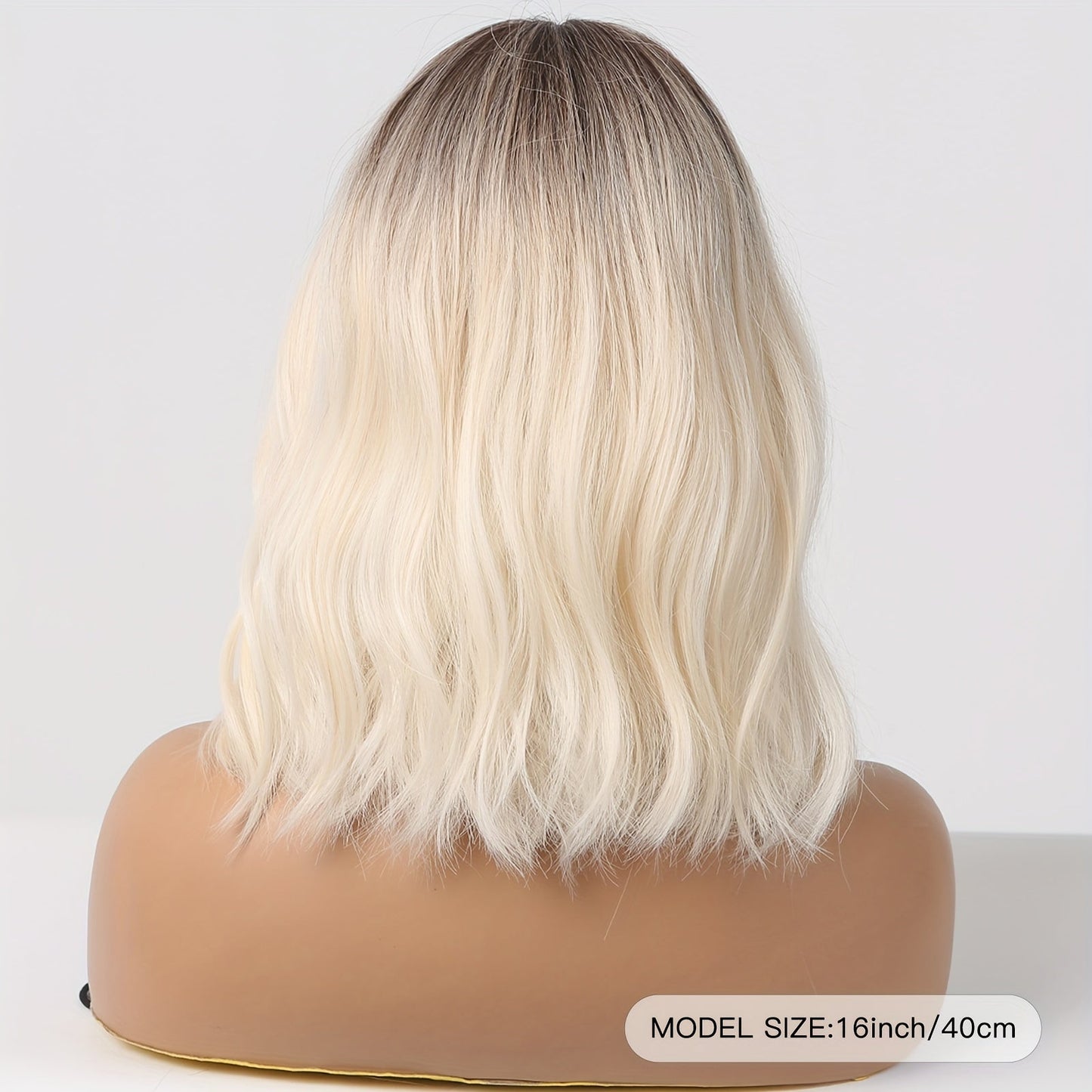 Chic 16" Ombre White Golden Bob Wig with Bangs - Soft, Heat-Resistant Synthetic Hair for Women | Perfect for Daily Wear, Work, Parties & Special Occasions