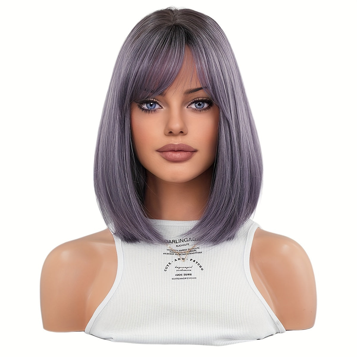 Chic Purple Bob Wig for Women - High-Density Synthetic, Heat Resistant, Side Parted Short Straight Style with Bangs - Perfect for Daily Wear & Parties