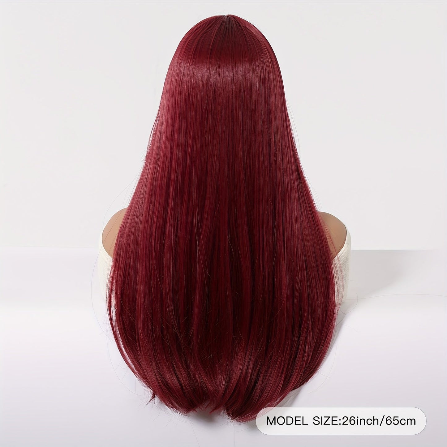 Chic 26" Burgundy Long Straight Wig with Bangs - Princess Cut, Soft Synthetic Hair for Women | Perfect for Daily Wear, Work, Parties, Halloween, Christmas & Cosplay