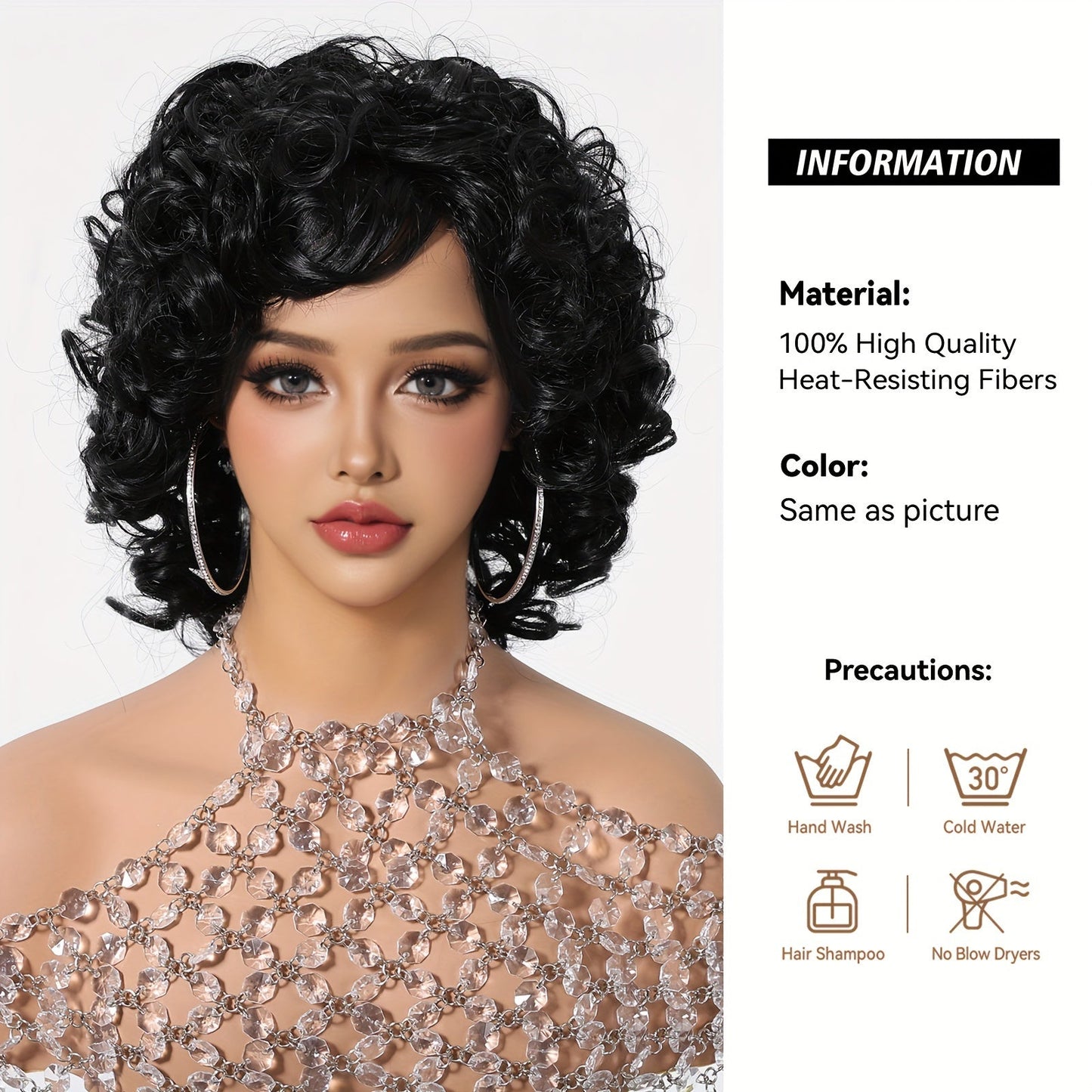 Chic 10-Inch Afro Curly Wig for Women - Soft, Comfortable Synthetic Hair with Bangs | Perfect for Daily Wear, Parties, Halloween, Christmas & Cosplay