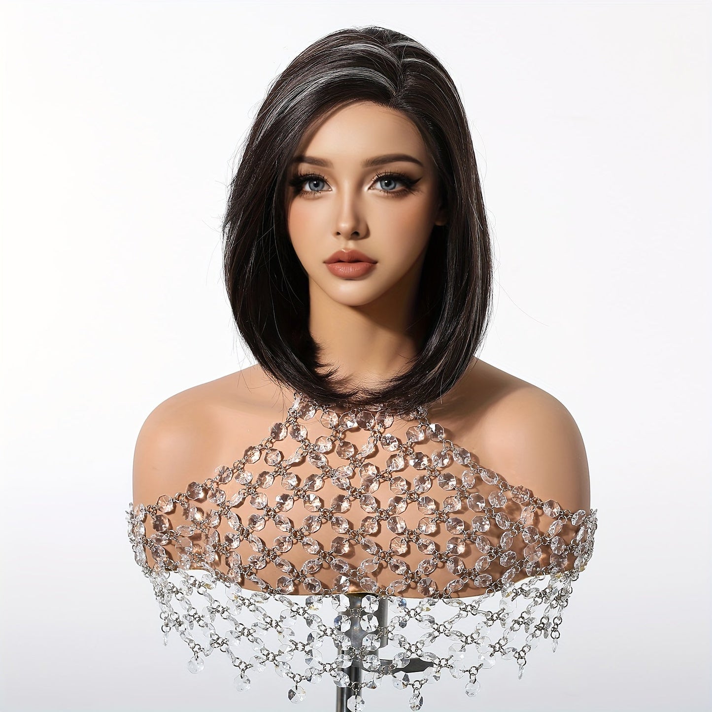 Chic 14" Black & White Ombre Bob Wig - Soft Synthetic, Lace Front (13x4x1), Perfect for Daily Wear, Work, Parties, Halloween, Christmas & Cosplay