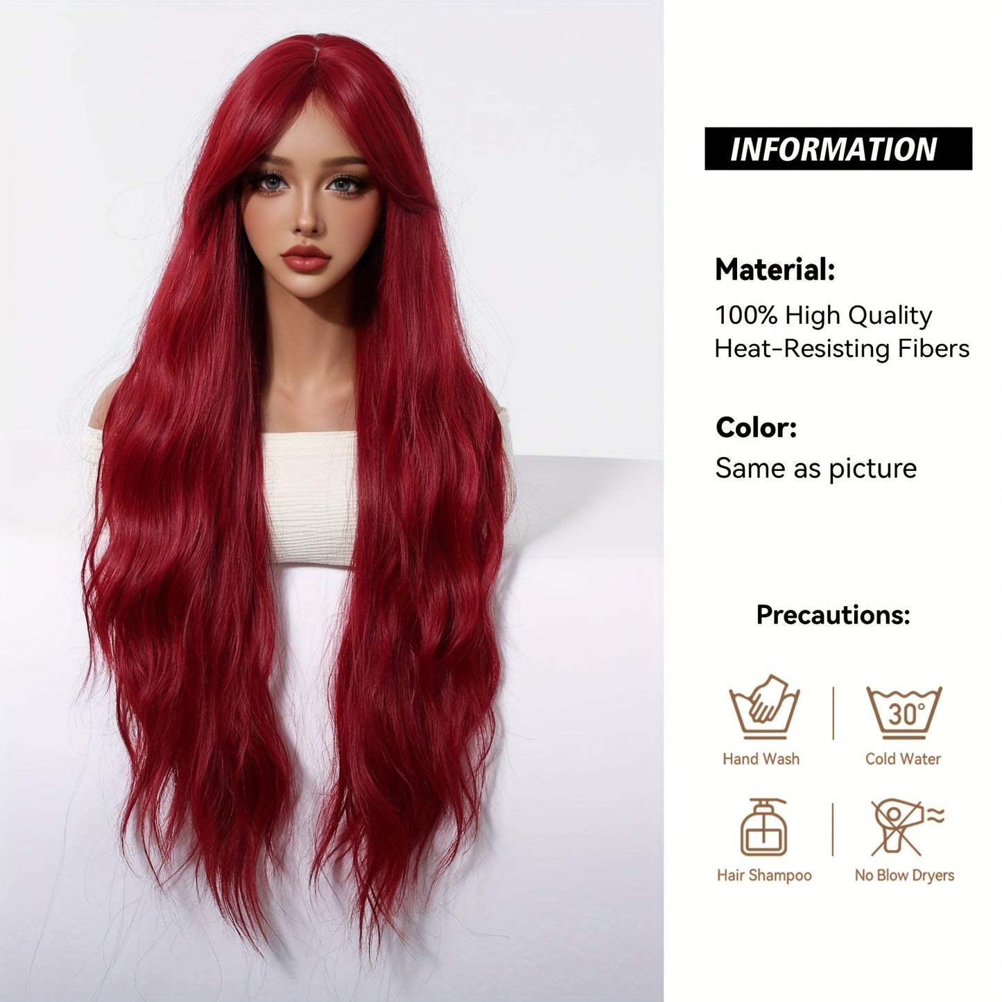 Chic 30" Red Curly Wig with Bangs for Women - Soft, Heat-Resistant Synthetic Hair for Daily Wear, Parties, Halloween, Christmas & Cosplay