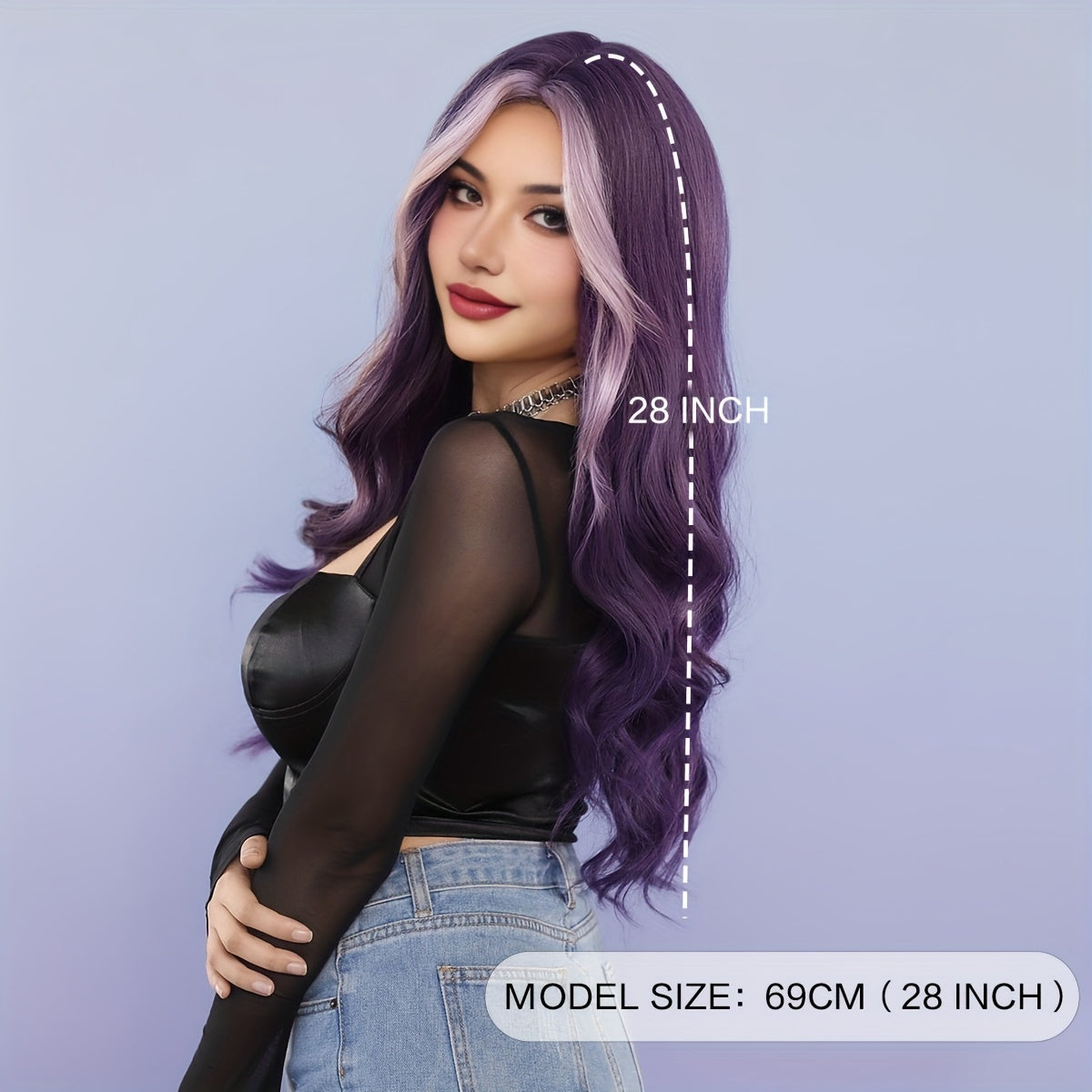 High-Density Synthetic Wig - Purple & Light Purple Ombre, Heat Resistant, Body Wave with Middle Part for Women - Perfect for Halloween & Cosplay