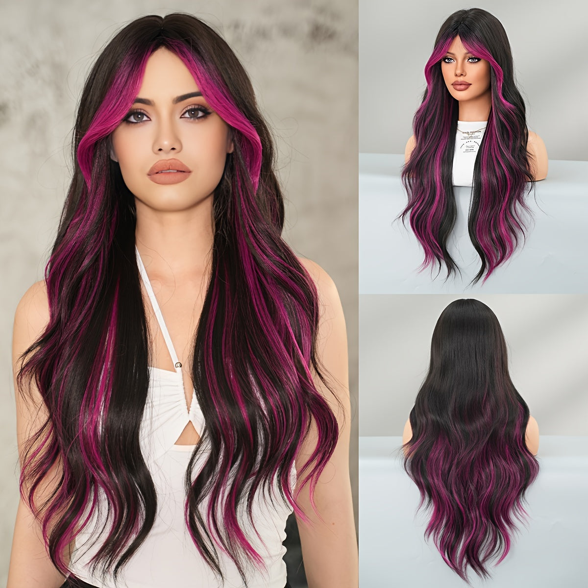 High-Density Synthetic Wig - Purple & Light Purple Ombre, Heat Resistant, Body Wave with Middle Part for Women - Perfect for Halloween & Cosplay